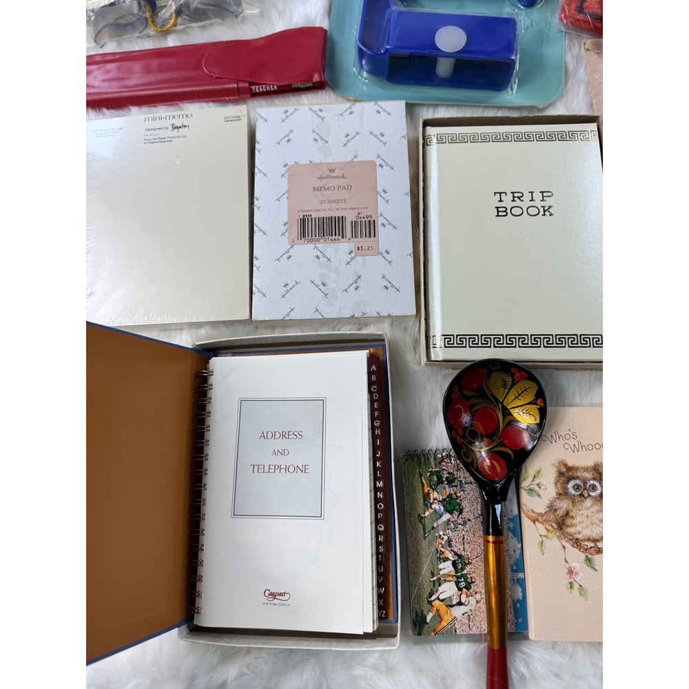Vintage Owl Trip Book Address Telephone Memo‎ Pad Pencils Wind Sock Set Lot - Picture 9 of 13